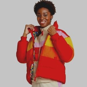 Lego X Target S Small Womens Puffer Jacket Striped NWT Red Yellow Orange Pink